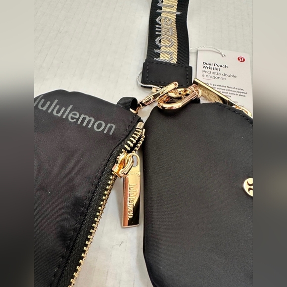 lululemon athletica Dual Pouch Keychain Black Wristlet with Gold - Picture 3 of 8